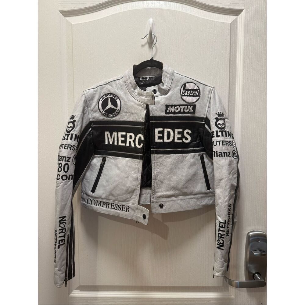 Vintage Mercedes Vegan Leather Crop Jacket F1, Motor sport Racing Size XS/S - Picture 4 of 7